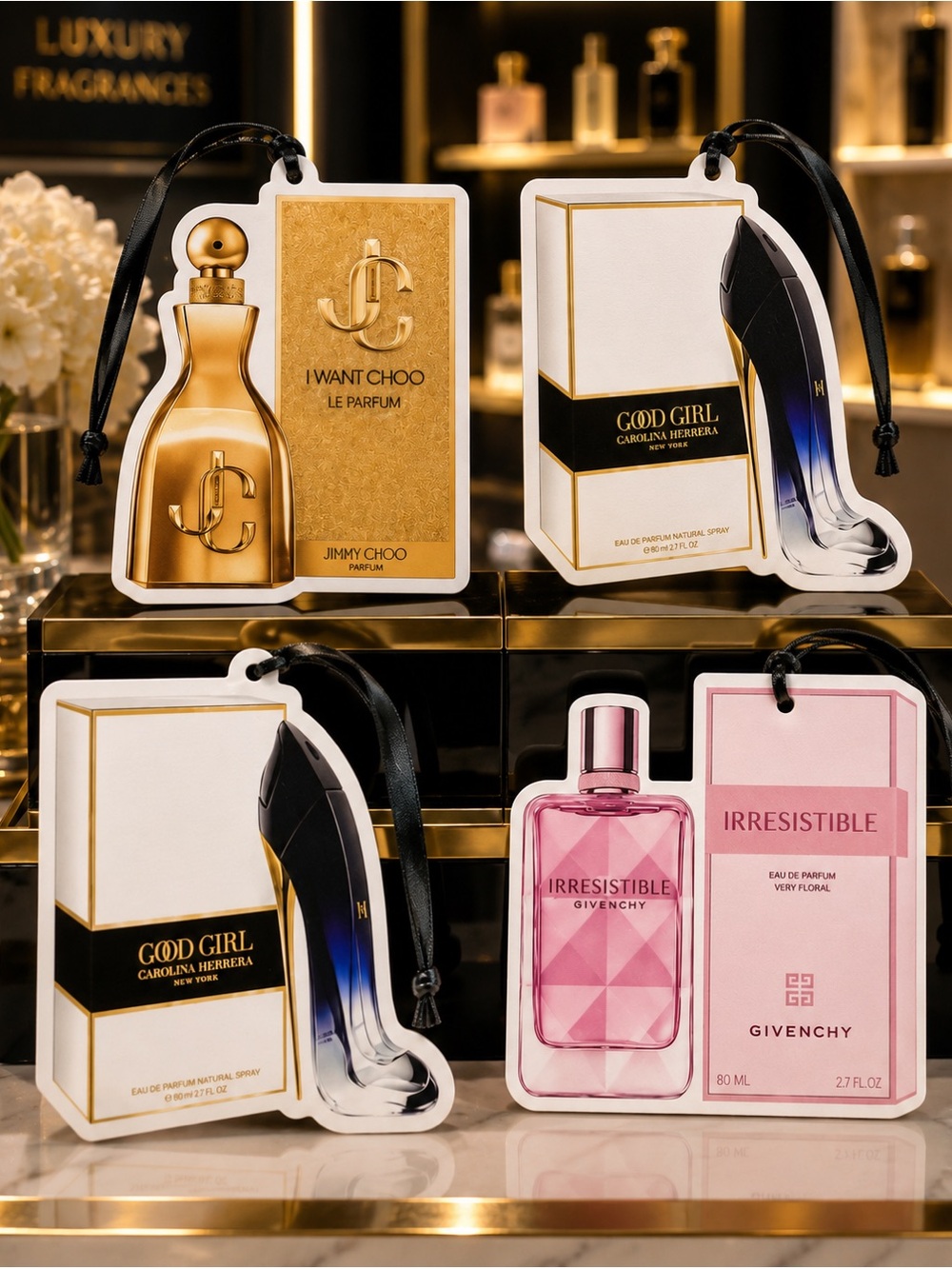 Luxury Designer Perfume Air Freshener Set Jimmy Choo Good Girl Givenchy 4pc